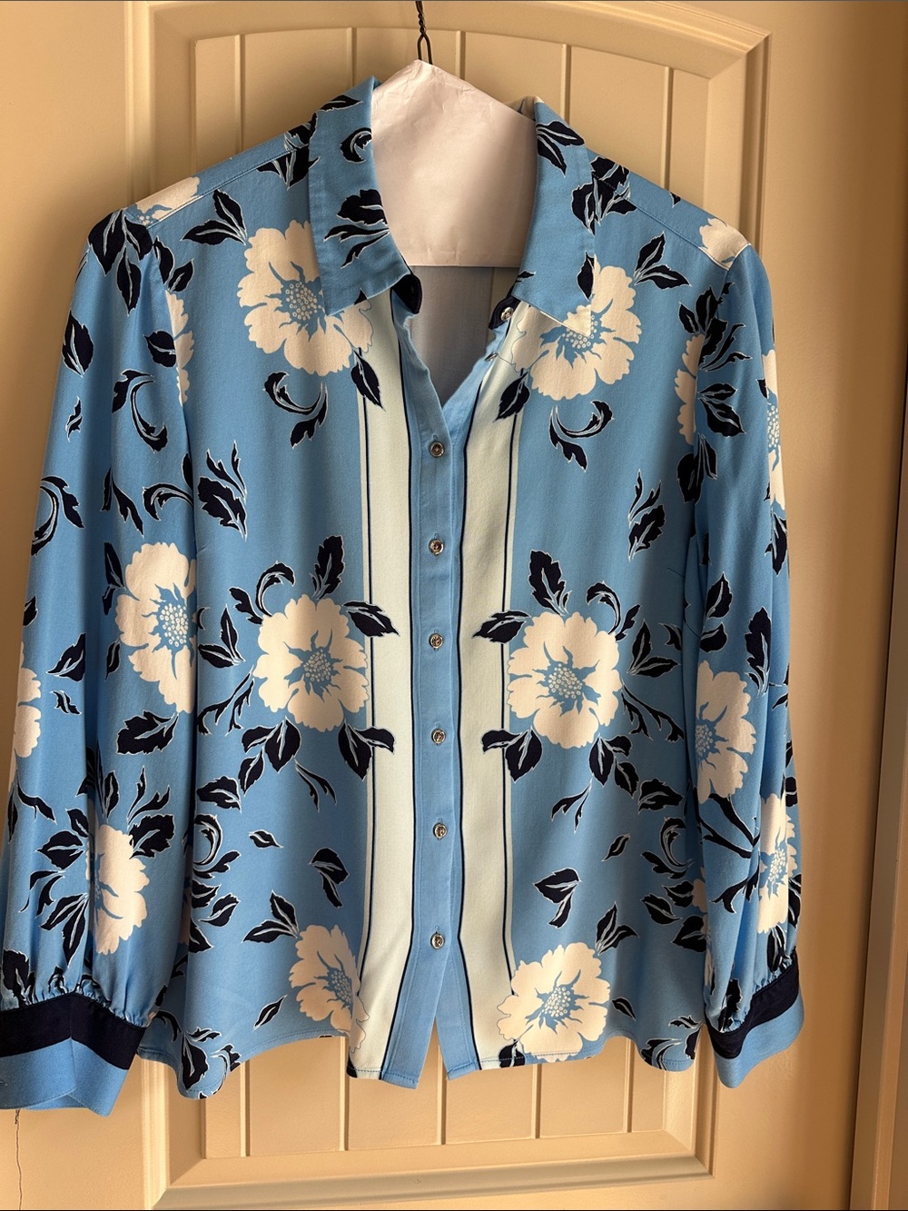 Talbots Blue Floral Button-Front Shirt - Blue/White/Navy